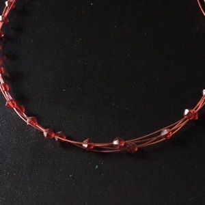 Red Braided Necklace with Beads